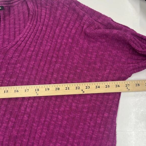 EILEEN FISHER Sweater Sz Large Silk Blend Ribbed Fushia Pink Pullover Lagenlook - Picture 9 of 10